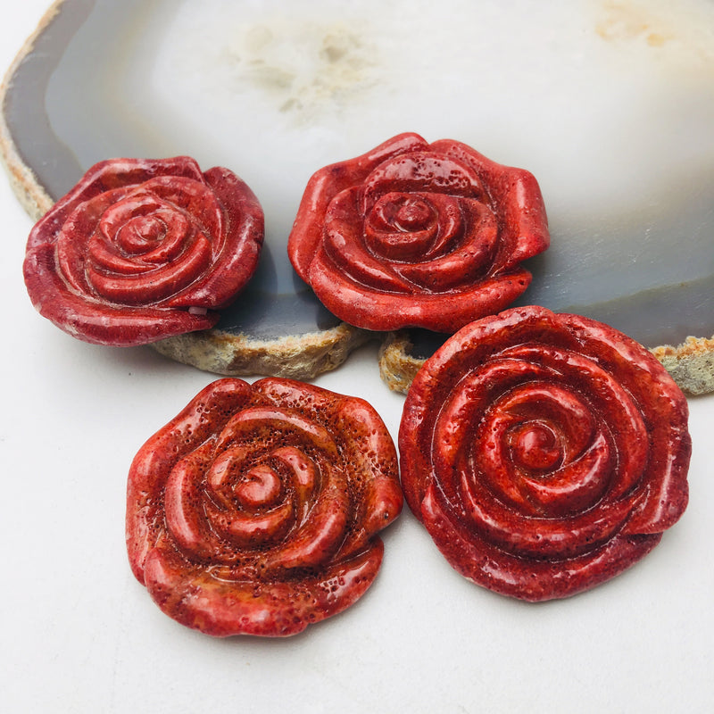 natural red coral hand carved rose flower