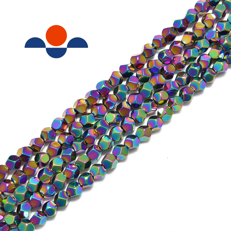 rainbow color hematite faceted nugget beads