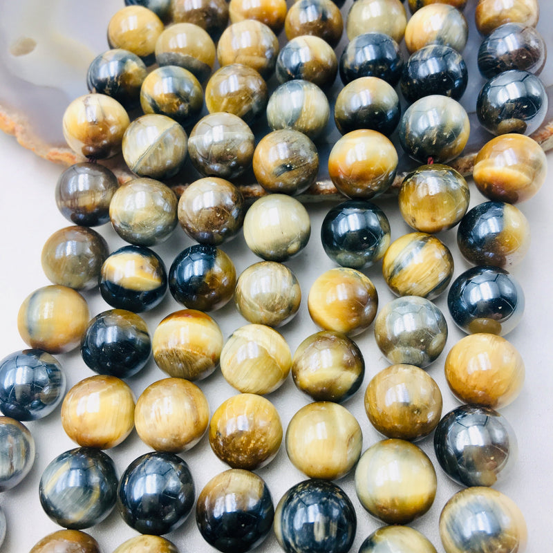 coated golden blue Tiger's eye smooth round beads