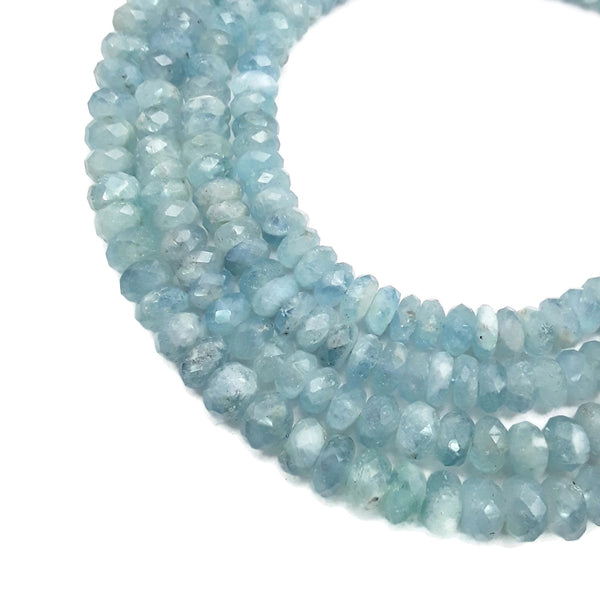 Natural Aquamarine Faceted Rondelle Beads Size Approx 6-8x10mm 15.5" Strand