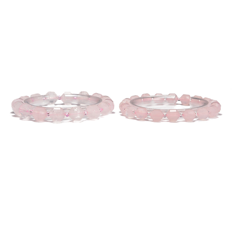 Rose Quartz Prism Cut Double Point Bracelet Beads Size 8mm 10mm 7.5'' Length