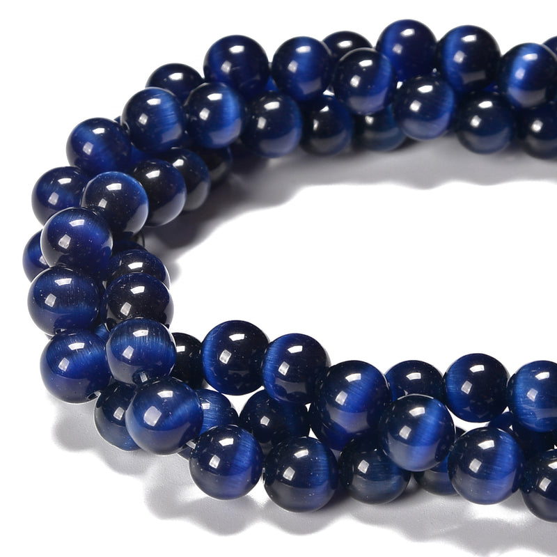 Montana Blue Cat's Eye Smooth Round Beads Size 6mm 8mm 10mm 12mm 15.5'' Strand