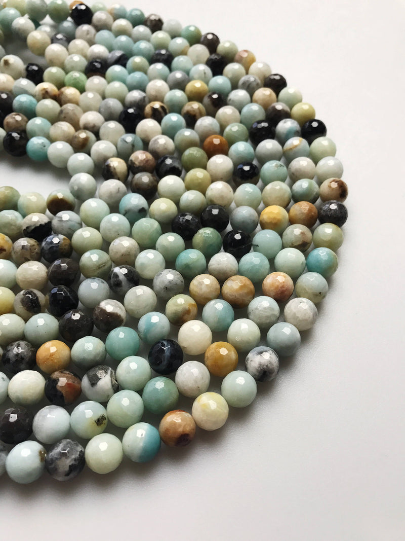 multi amazonite faceted round beads