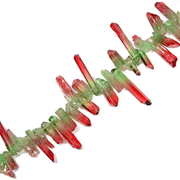 Watermelon Color Quartz Rough Top Drill Stick Point Size 7-10x20-45mm 15.5" Str