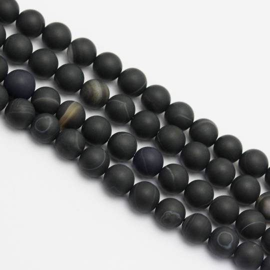 black Striped agate matte round beads