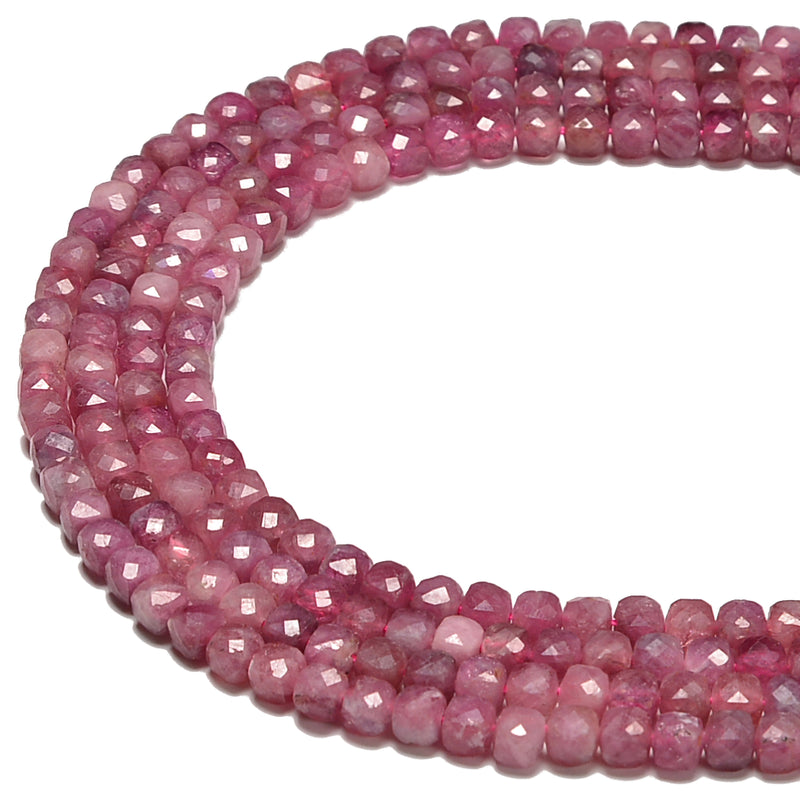 Natural Pink Tourmaline Faceted Square Cube Dice Beads Size 4-5mm 15.5" Strand