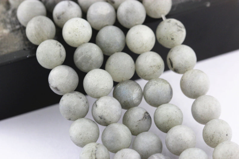 white labradorite matte round beads 
