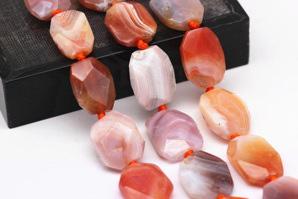 red botswana agate rectangle faceted octagon beads