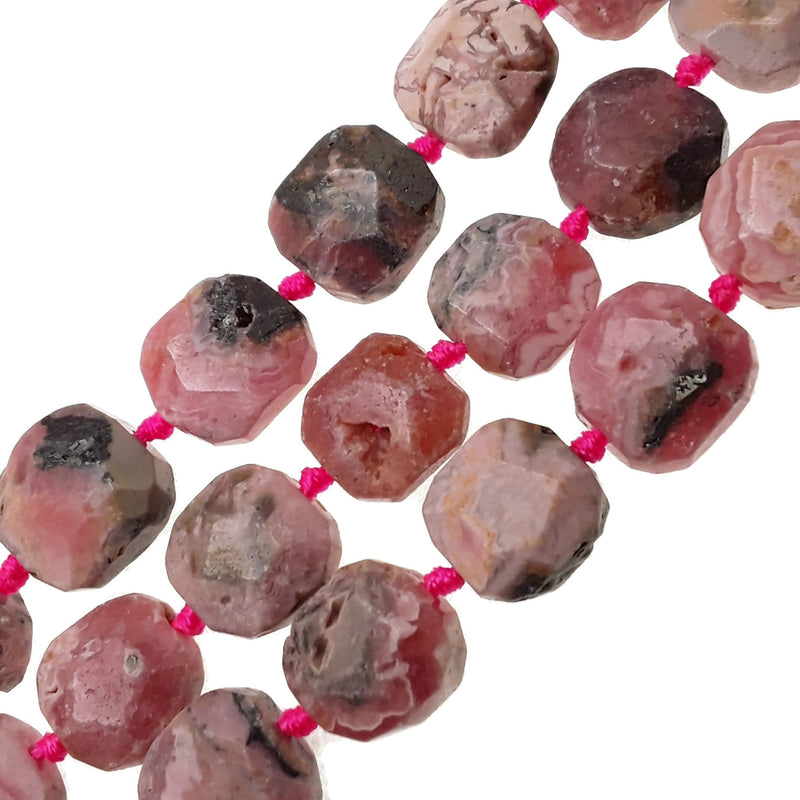 rhodochrosite rough faceted flat square slice beads