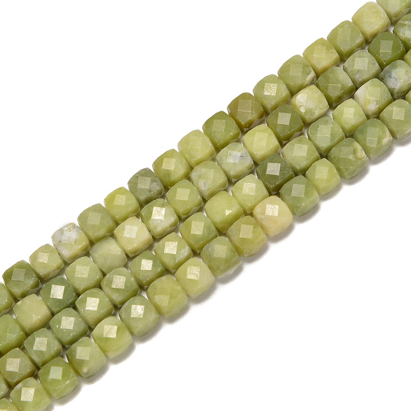 Natural Green Jade Faceted Cube Beads Size 6-7mm 15.5'' Strand