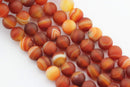 large hole red Striped agate carnelian matte round beads