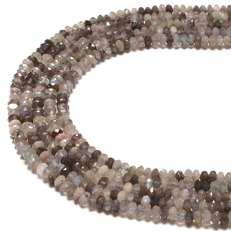 Natural Multi Gray Labradorite Faceted Rondelle Beads 3x4mm 15.5''Strand