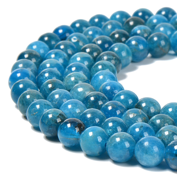 High Grade Natural Blue Apatite Smooth Round Beads Size 8mm 10mm 15.5'' Strand