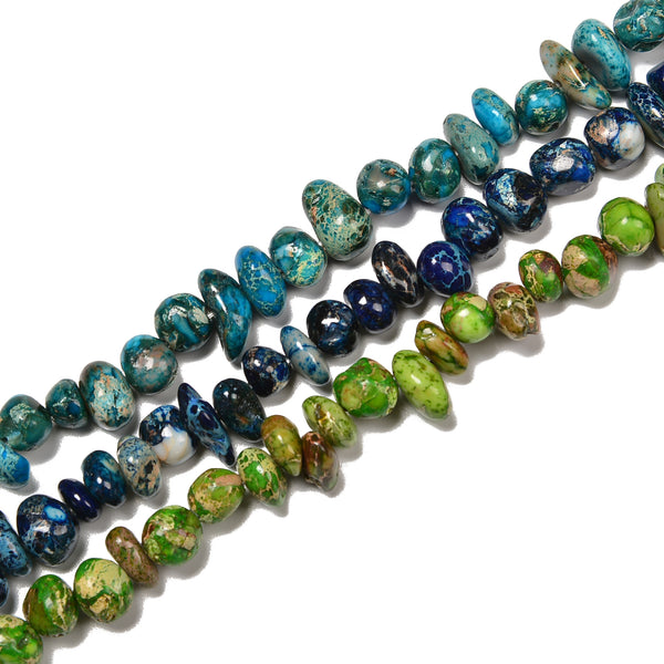 Blue/Green Sea Sediment Jasper Pebble Nugget Beads 5x10mm-8x15mm 15.5'' Strand