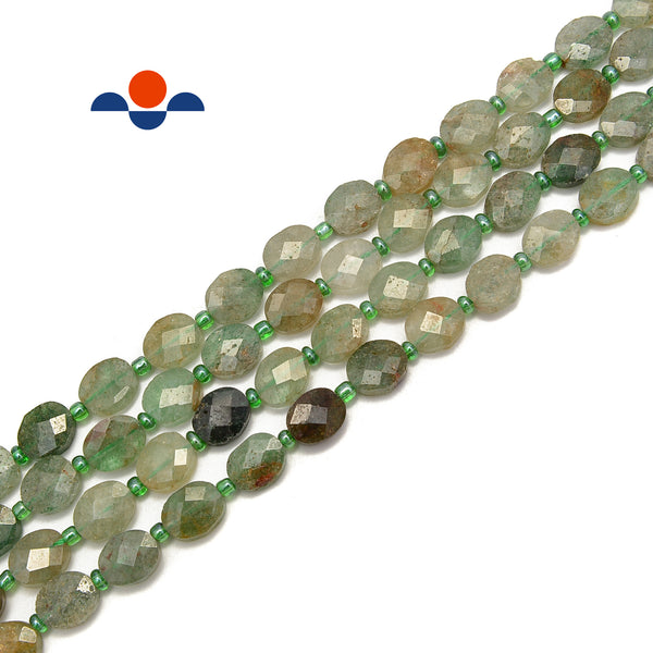 Natural Green Strawberry Quartz Faceted Flat Oval Beads Size 8x10mm 15.5" Strand