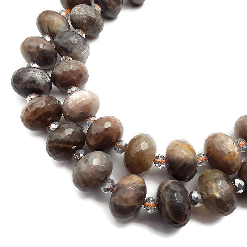 black moonstone large faceted rondelle beads 