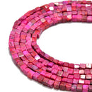 fuchsia pink agate smooth square cube dice beads