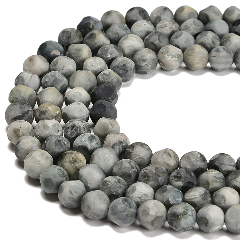 Natural Eagle's Eye Matte Soccer Faceted Round Beads Size 10mm 15.5'' Strand