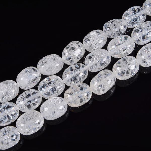 Natural Clear Crackle Quartz Full Oval Beads Size 12x16mm 15.5'' Strand