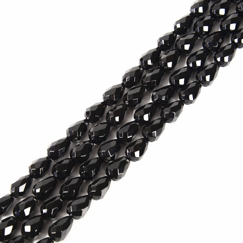 Black Onyx Faceted Full Teardrop Beads Size 10x14mm 15.5'' Strand