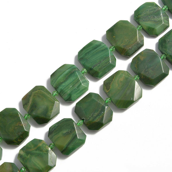African Jade Rectangle Slice Faceted Octagon Beads 18x25mm 15.5" Strand