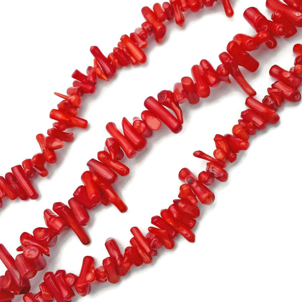 Red Bamboo Coral Irregular Branch Sticks Points Beads Size 5-8mm 15.5" Strand