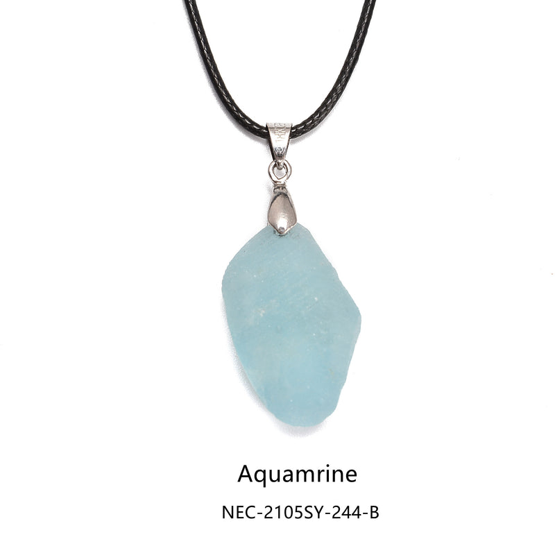 Crystal Gemstone Rough Chunk Point Pendant 18'' Cord Necklace Rose Quartz, Aquamarine, Amethyst, Lemon Quartz, Citrine, Auralite 23