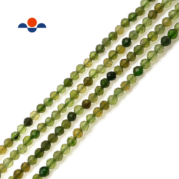 Green Tourmaline Faceted Round Beads Size 2mm 15.5" Strand