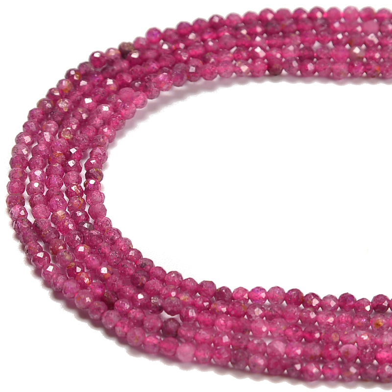Natural Genuine Ruby Faceted Round Beads Size 2mm 15.5'' Strand