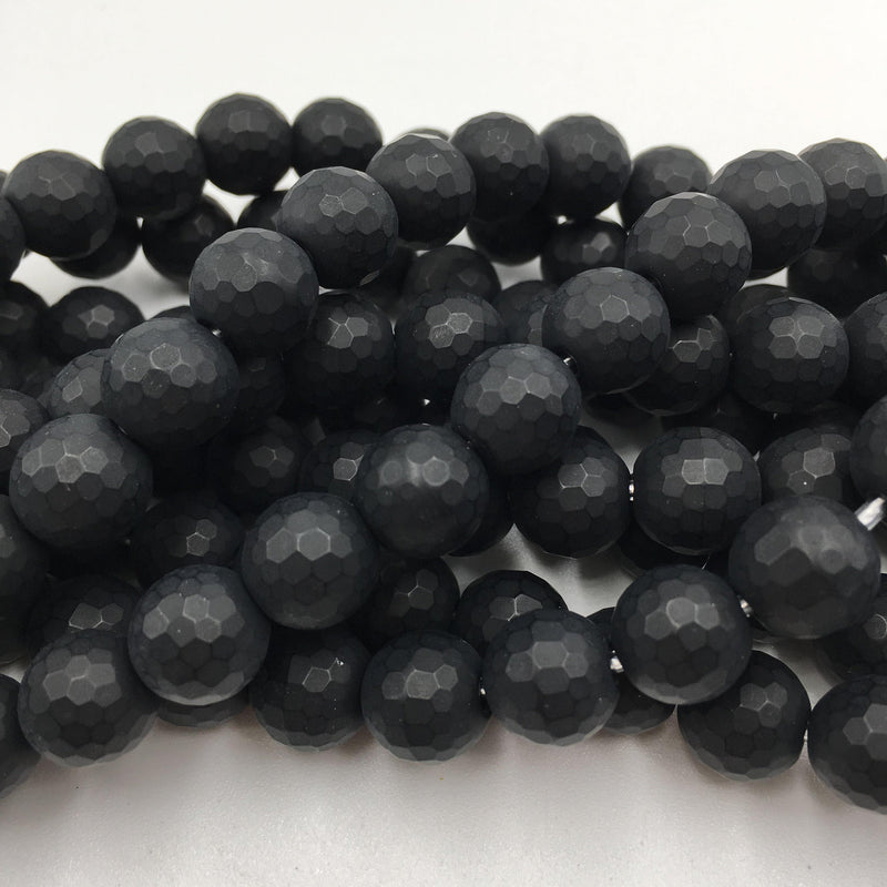large hole black onyx matte faceted round beads