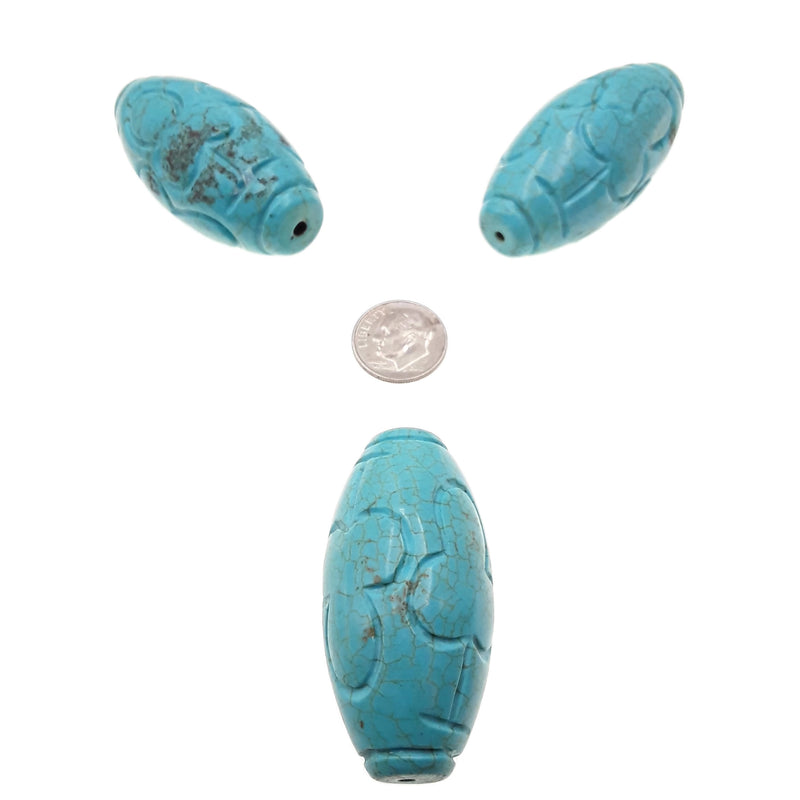 blue turquoise hand carved rice shape beads 