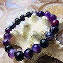 purple Striped agate bracelet smooth round