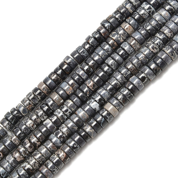 Black Sea Sediment Jasper Heishi Rondelle Discs Beads Size 2x4mm 15.5'' per Strand