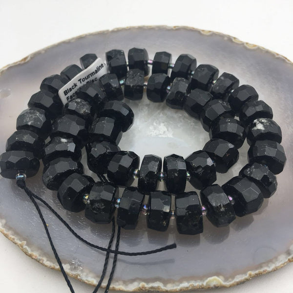 black tourmaline faceted rondelle beads
