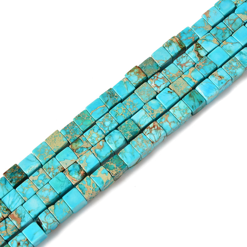 Light Blue Sea Sediment Jasper Cube Beads Size 6mm 15.5'' Strand
