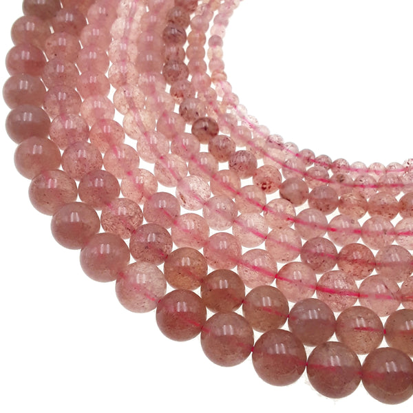 red strawberry quartz smooth round beads