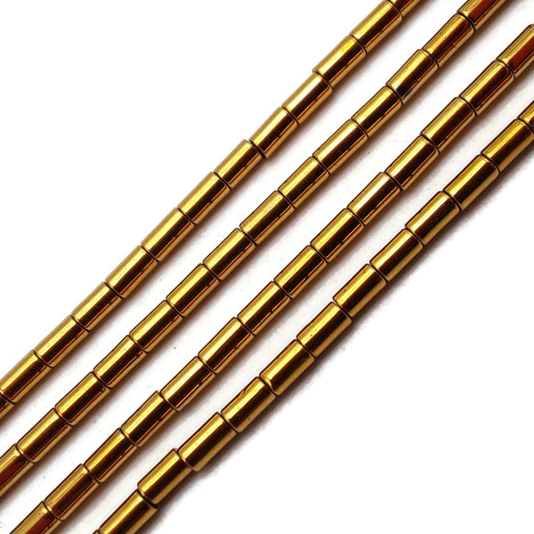 Gold Plated Hematite Smooth Round Tube Beads 3x5mm 15.5" Strand