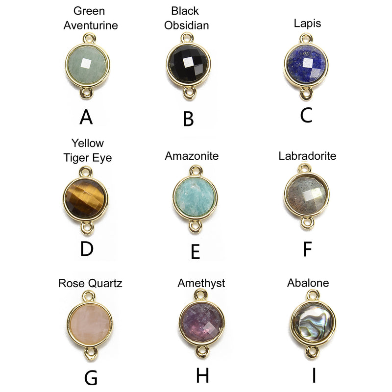 Gemstone Faceted Round Gold Edge Connector Pendant Charm Size 12x12mm