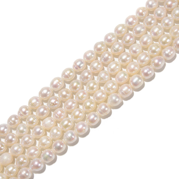 White Fresh Water Akoya Pearl Baroque Shape Beads Size 7x8mm 15.5'' Strand