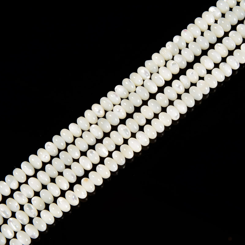 Iridescent White Mother of Pearl MOP Shell Rondelle Beads 3x5mm 4x6mm 15.5''Str