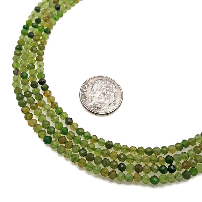 Green Tourmaline Faceted Round Beads Size 2mm 15.5" Strand