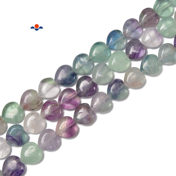 Multi Color Fluorite Heart Shape Beads Size 8mm 10mm 12mm 15.5'' Strand