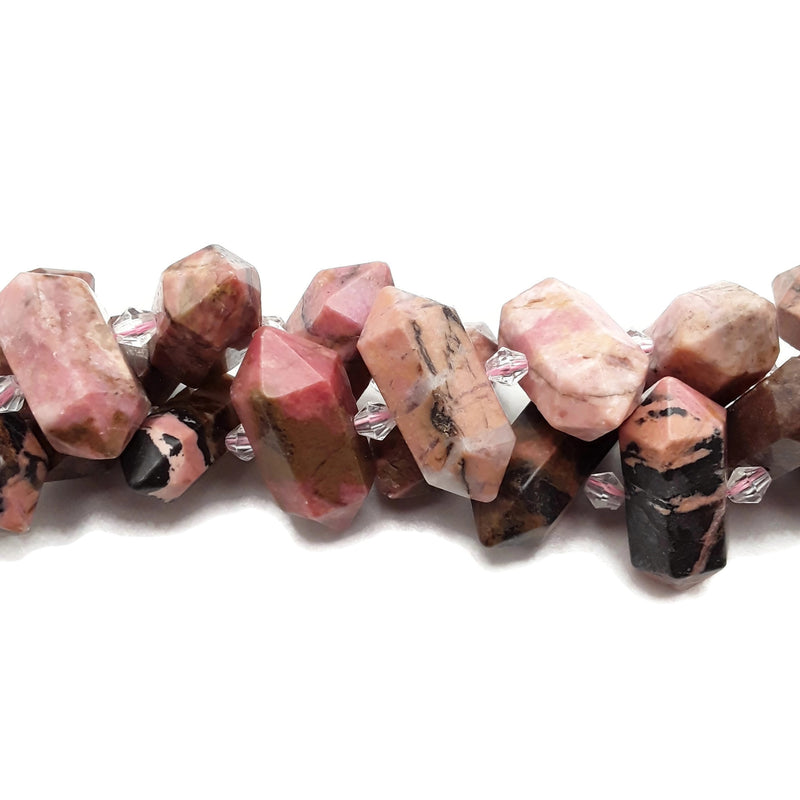 Rhodonite Graduated Center Drill Faceted Points Beads Approx 13-25mm 15.5"Strand