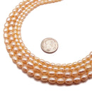 Peach Pink Fresh Water Pearl Oval Rice Beads 4x5mm 5x6mm 15.5" Strand