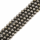 Silver Pyrite Smooth Round Beads Size 8mm 15.5" Strand