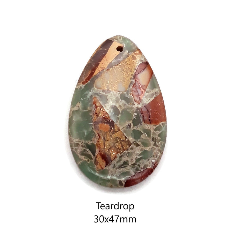 Green Aqua Terra Impression Jasper Teardrop/Heart/Shield/Rectangle Pendant