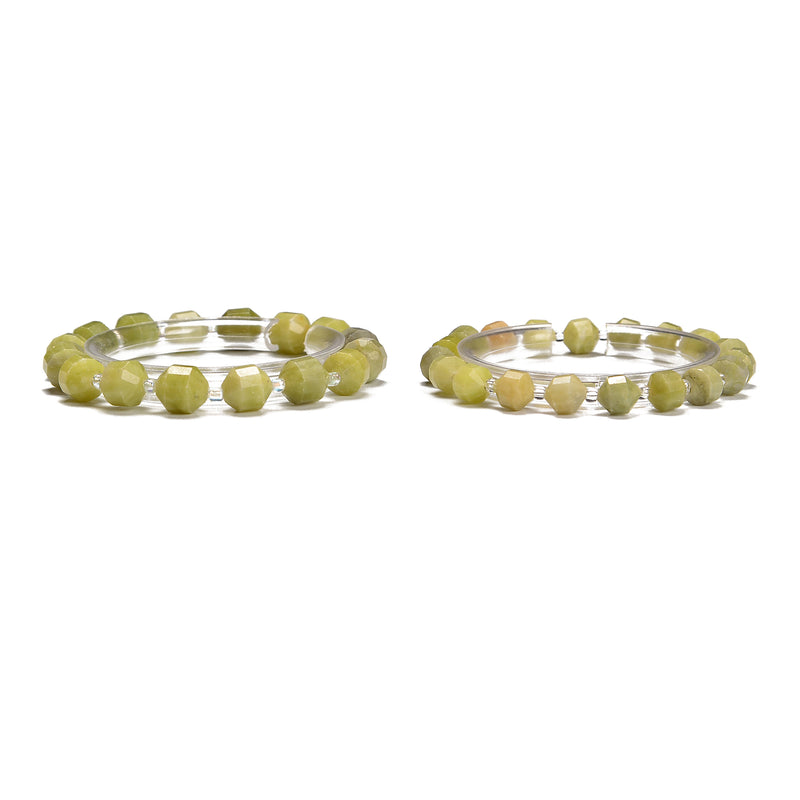 Green Jade Prism Cut Double Point Bracelet Beads Size 8mm 10mm 7.5'' Length