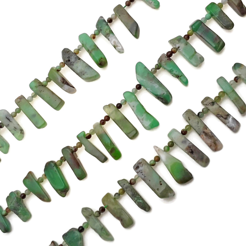 Chrysoprase Graduated Irregular Slab Slice Stick Points Beads 15-35mm 15.5" Strand