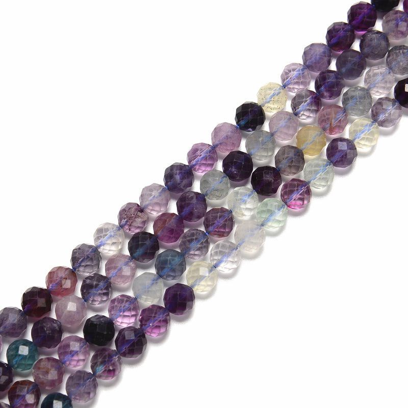 Multi Color Fluorite Hard Cut Faceted Round Beads Size 8mm 15.5'' Per Strand