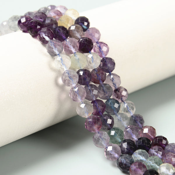 Multi Color Fluorite Hard Cut Faceted Round Beads Size 8mm 15.5'' Per Strand